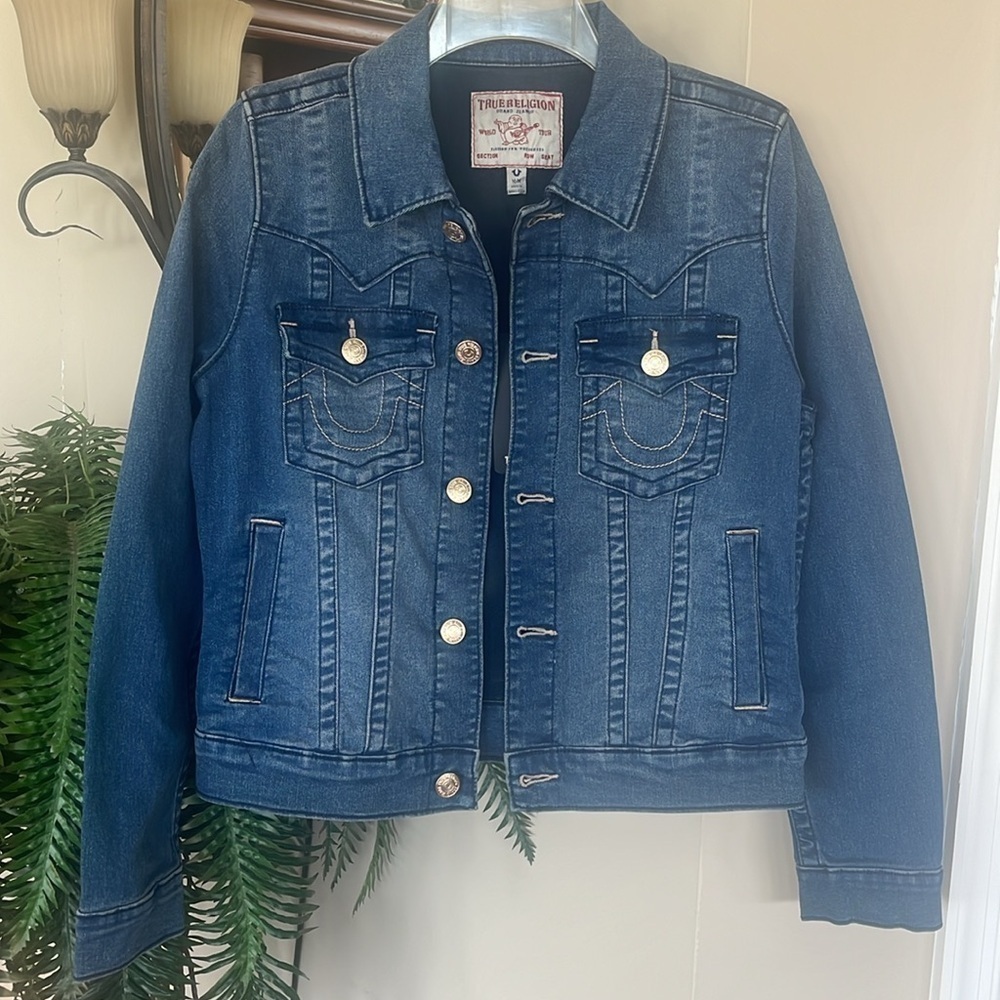 Brand New True Religion Jesse Slim Western Blue Denim Button Up Jean Jacket